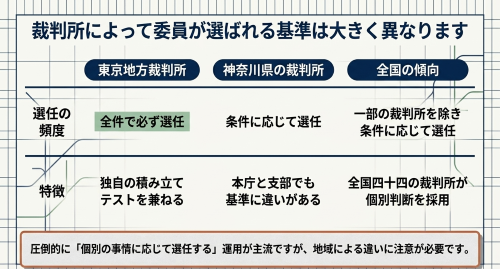 裁判所によって個人再生委員が選ばれる基準の比較